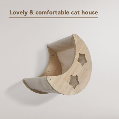 Puluomis 6PCS Wall Mounted Cat Tree, Wooden Wall Climbing Shelves Cat Perch Platform，Wooden Cat Wall Furniture, Beige