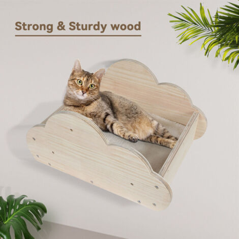 Puluomis 6PCS Wall Mounted Cat Tree, Wooden Wall Climbing Shelves Cat Perch Platform，Wooden Cat Wall Furniture, Beige