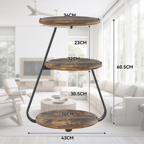Puluomis Side Table with LED Lighted, Small Sofa Side Table with 3 Tier, Bedside End Table with Storage for Living Bedroom, Brown