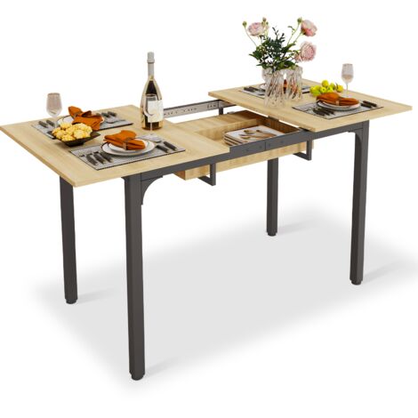 Puluomis Modern Large Expandable Dining Table with Metal Legs, Wooden Kitchen Desk with MDF Tabletop, Space Saving, for Home or Offices, Seats 4-8 People, 110-150cm (1/5)