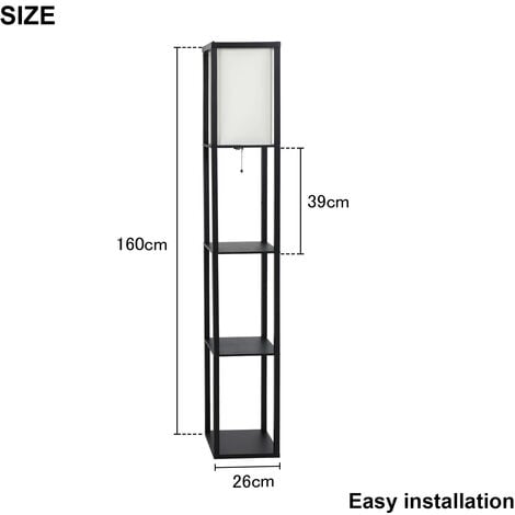 Puluomis Floor Lamp,3-Tier Wooden Shelf,Standing Light with Display Shelves, Black, Without Bulb