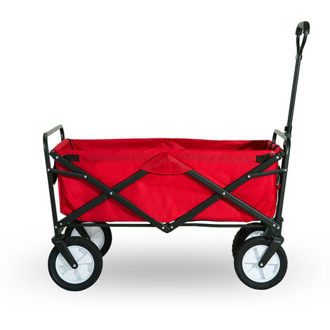 Garden Trolleys Foldable Transport Cart Pull-Along Trailer with Pull Rod 360° Rotable Wheels Steel Frame Red