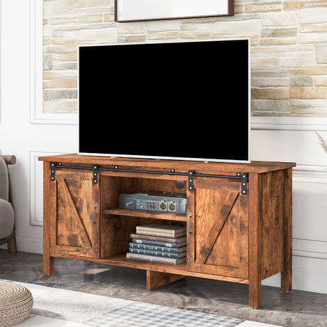 Modern TV Stand , Entertainment Center, Media Console Cabinet, Television Stands, Sliding Barn Door, for TVs up to 55 Inch, Rustic Brown