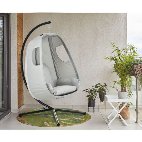 Hanging Swing Chair, Cocoon Egg Chair, Hammock Chair Stand Set, with Cushion, for Garden Patio Indoor Outdoor, Light Grey