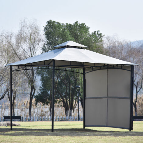 Patio Gazebo with An Extendable Awning, 180g/m² Outdoor Shade Shelter with A Side Panel, Wide Covered Area, Powder-Coated Steel, Robust Roof with Water-Repellent Coating , 3m x 3m x 2.6m, Grey