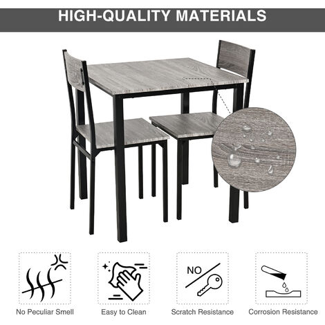 Puluomis Dining Table and Chairs Set, Modern Industrial Style Dining Room Furniture, Metal Frame, for Dining Room Kitchen Bistro Bar Restaurant Patio, 3 Pieces, 1 Table and 2 Chairs, Grey