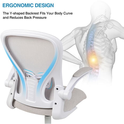 Puluomis Office Chair, Ergonomic Desk Chair, Swivel Computer Chair, with Lumbar Support, Flip up Armrests, 30° Rocking Function, Height Adjustable, Beige