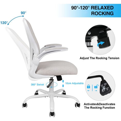 Puluomis Office Chair, Ergonomic Desk Chair, Swivel Computer Chair, with Lumbar Support, Flip up Armrests, 30° Rocking Function, Height Adjustable, Beige