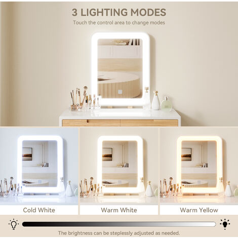 Puluomis Dressing Table with LED Lights Mirror, Vanity Makeup Table Set ...