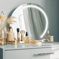 Puluomis Hollywood Makeup Mirror, Large Vanity Dressing Mirror, Tabletop or Wall-Mounted, 3 Color Modes, Touch Screen, USB Charging Port, 10X Magnifier Mirror(50cm, Round)