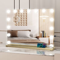Hollywood Makeup Mirror, Light Vanity Mirror, Bathroom Mirror, with LED Dimmable Bulbs, USB Charging Port, Touch Screen(15 Bulbs, 4845cm, Gold)