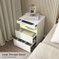 Puluomis Side Table with RGB Light, Bedside Table with Charging Station, End Table with 2 Drawers and shelf, Bedroom and Living Room, White