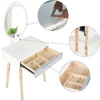 Dressing Table and Mirror Furniture Makeup Vanity Table with Wooden Cushioned Stool Set Round Mirror