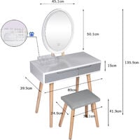 Dressing Table and Mirror Furniture Makeup Vanity Table with Wooden Cushioned Stool Set Oval Mirror