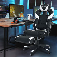 Puluomis Massage Gaming Chair, PU Leather Executive Office Chair, Recliner Swivel Chairs, with Footrest and Lumbar Support, White