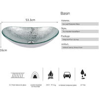 Bathroom Tempered Glass Sink Basin Boat Shape Hand-painting Free Oil Rubbed Tap Pop-up Waste Combo Set Silver - Silver