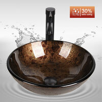Bathroom Sink Basin Cloakroom Wash Bowl with Tap Mounting Ring and Pop Up Waste Round - Brown