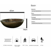 Bathroom Sink Basin Cloakroom Wash Bowl with Tap Mounting Ring and Pop Up Waste Round - Brown