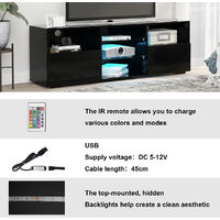 TV Stand Cabinet with 16 Colors LED RGB Lights Remote, 1300mm High Gloss Media Storage Cabinet Table with Shelves, for Living Room Bedroom Furniture, Black