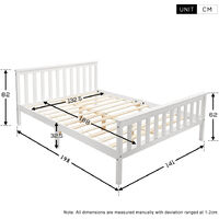 Double Bed Frame Pine Wood Wooden Frame White for Adults, Kids, Teenagers(4FT6)
