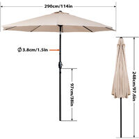 3m Garden Parasol, Patio Sunshade, Outdoor Umbrella, with Tilt Crank , No Base, for Garden Patio Market Beach Outdoor