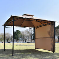 Patio Gazebo with An Extendable Awning, 180g/m² Outdoor Shade Shelter with A Side Panel, Wide Covered Area, Powder-Coated Steel, Robust Roof with Water-Repellent Coating , 3m x 3m x 2.6m, Light brown