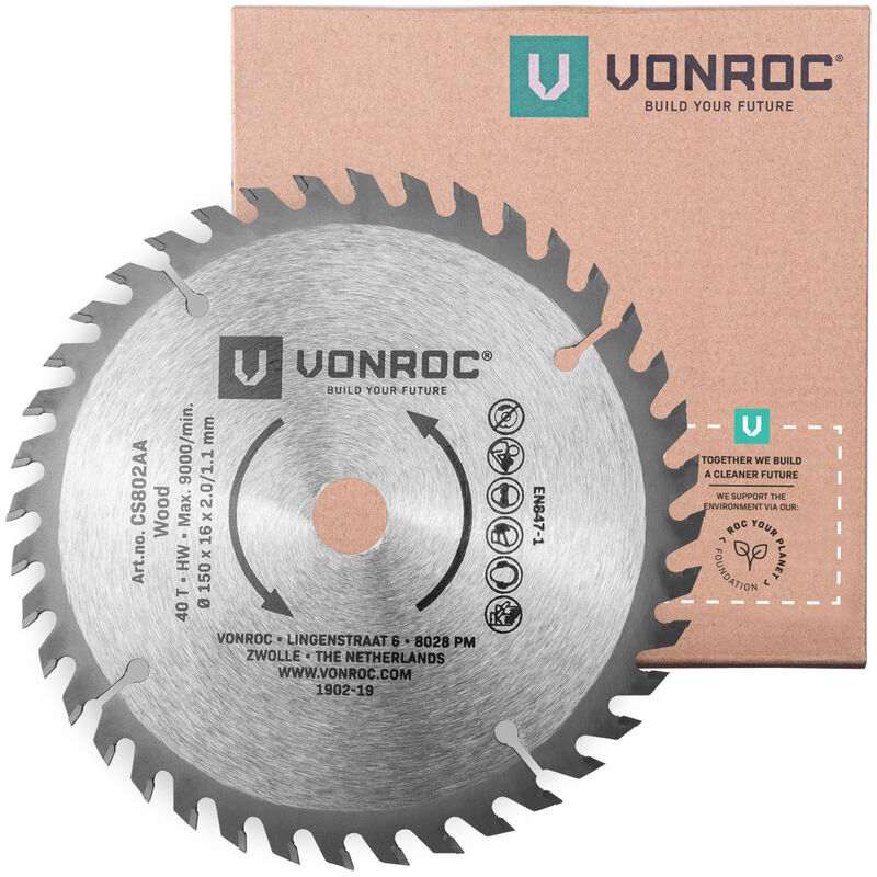 VONROC Circular saw blade 150 x 16mm - 40T - Suitable for wood