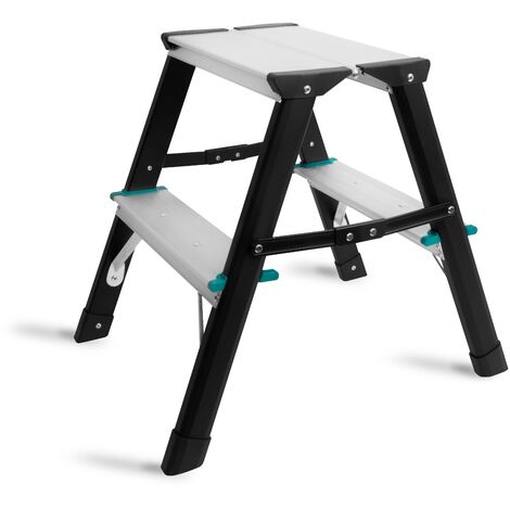 VONROC Double sided ladder - 2 steps - folding household/kitchen ladder - max. capacity 150kg – antislip