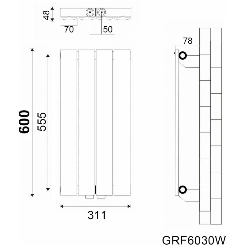 SONNI-Radiatore Termoarredo di Design Verticale Moderno - Termosifone con  Finitura Bianca - Design a Colonna Piatta - 1630 x 308 mm - Riscaldamento  ad Acqua Calda : : Fai da te