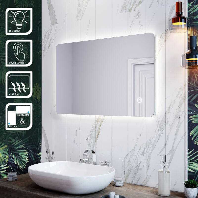 SIRHONA Specchio da Bagno a LED da Muro 80 x50cm, Specchio Parete con  Interruttore Touch e Anti Appannamento, Specchio da Parete Moderno  Impermeabile IP44