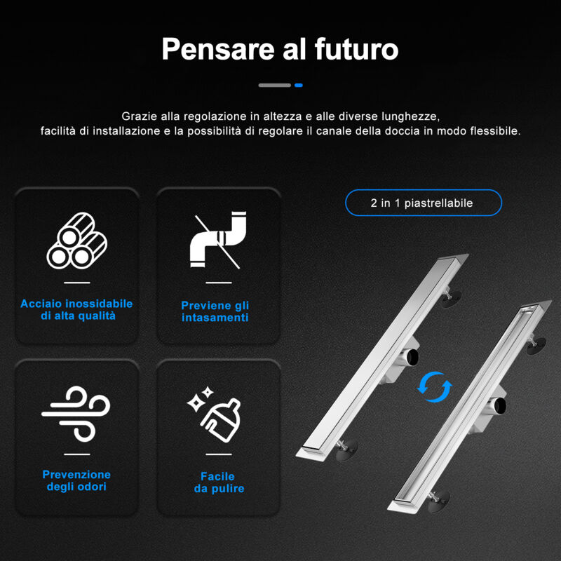 Scarico Lineare Per Doccia 30,5 Cm In Acciaio Inox SUS304, Con Inserto Piastrelle E Piedini Regolabili (Nichel)