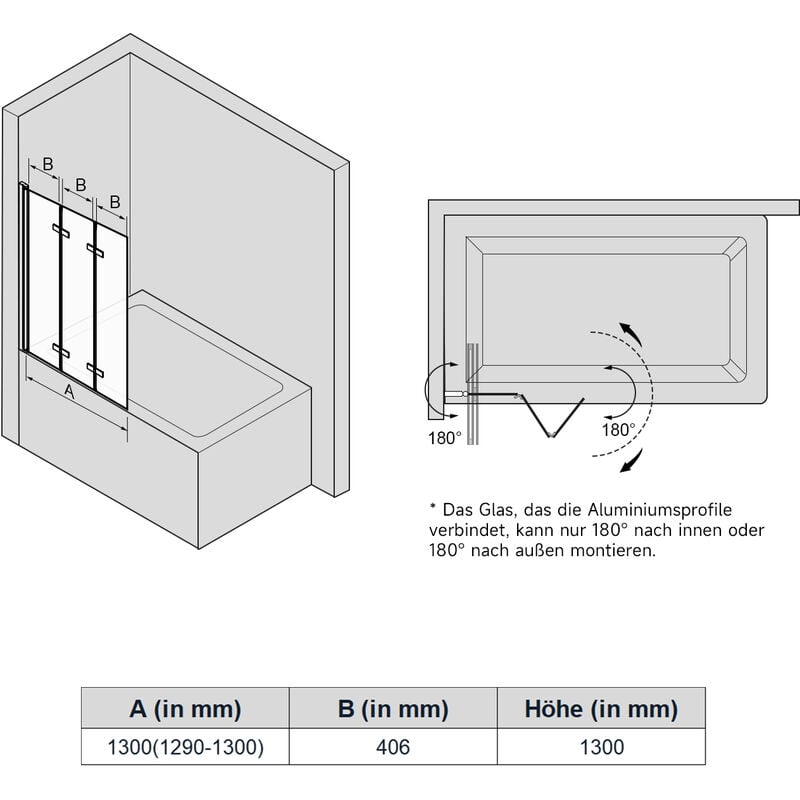 SONNI Porta Doccia Parete Vasca da Bagno Doccia, Vetro Temperato 6 mm  Trasparente Box Doccia per Vasca da Bagno, Profilo in alluminio cromato  100cm x 130cm Vetro Doccia Vasca da Bagno 