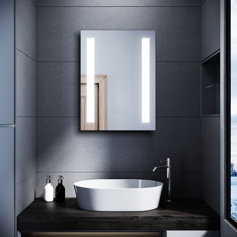 SONNI Specchio da Bagno 45x60cm (quadrato) con Illuminazione a LED a  Risparmio Energetico Bianco Freddo IP44 risparmio energetico