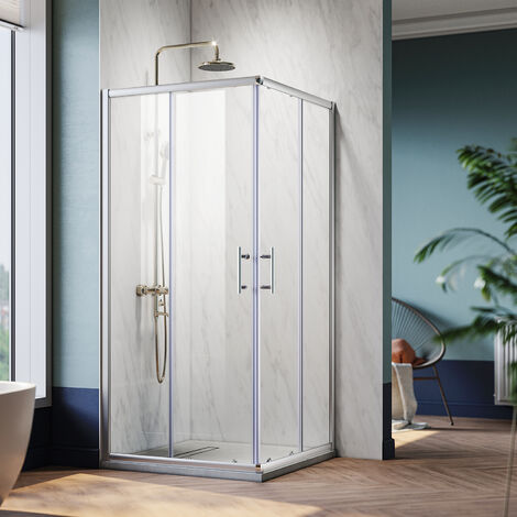SONNI cabina doccia ingresso angolare altezza 195cm con doppie porte scorrevoli porte doccia 90x90 cm vetro di sicurezza funzione di sgancio rapido installazione universale (1/5)
