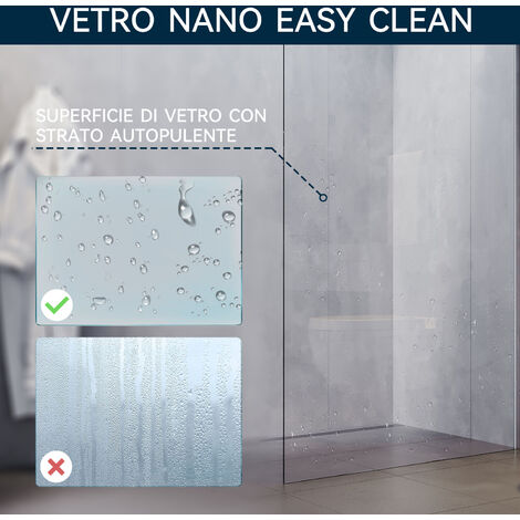 SONNI Parete doccia walk-in 120X200cm Vetro Nano Easy-Clean ESG 8 mm Parete Divisoria in Vetro con Stabilizzatore