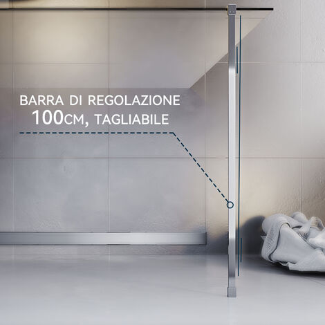 SONNI Parete doccia walk-in 120X200cm Vetro Nano Easy-Clean ESG 8 mm Parete Divisoria in Vetro con Stabilizzatore