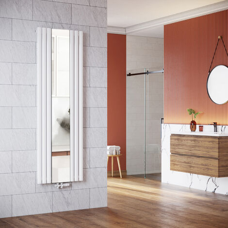 SONNI Radiatore di design verticale con specchio Tubolare 1800x500mm Radiatore a pannello monostrato Bianco, con Multiblock Antracite