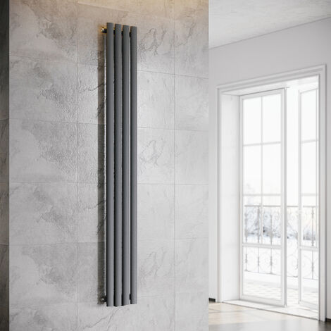 SONNI Design Pannello Radiatore Tubi 1800 x 239 mm Antracite Singolo Strato Radiatore Bagno Collegamento Centrale Tubi Verticali Radiatore