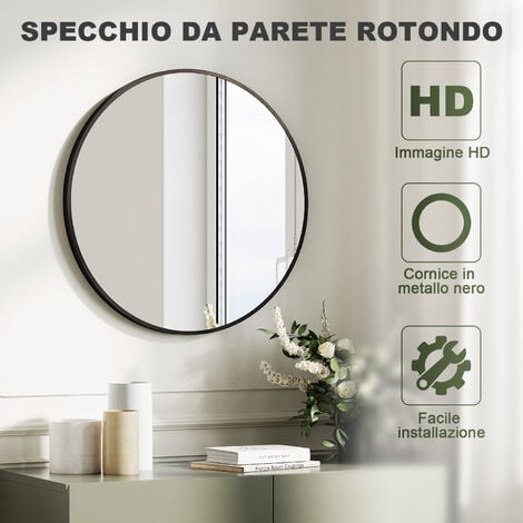 Specchio Rotondo da Parete Ø 60 cm Specchio Bagno Tondo Specchio con  Cornice in Alluminio Specchio da Muro - Bianco opaco [en.casa]