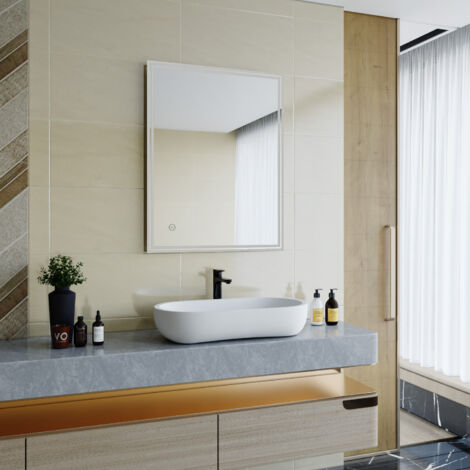 SIRHONA 70x90cm Specchio da Bagno a LED da Muro Specchio Parete con Interruttore Touch, Specchio da Parete Moderno Rettangolo Impermeabile IP44