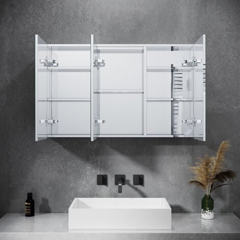 Armadietto da Bagno con Specchio e Illuminazione LED con 3-Porta (70 x 60  cm), Parete Bagno Armadietto