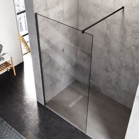 SONNI Pareti Doccia Walk in 10mm Vetro Temperato Trasparente Con Barra Stabilizzatrice 120cm Nero 90x200cm