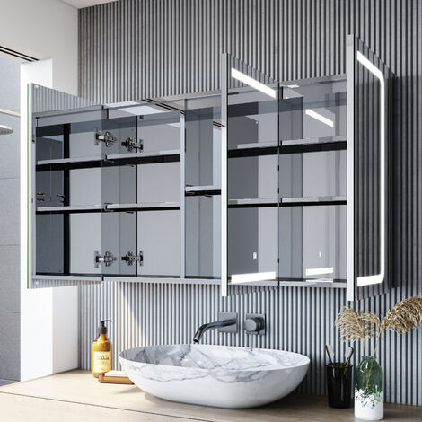 Fundin Armadio A Specchio Da Bagno 36x61 Cm - Nero, Alluminio, 2 Ripiani In Vetro Regolabili, Montaggio A Incasso O Superficie - 2