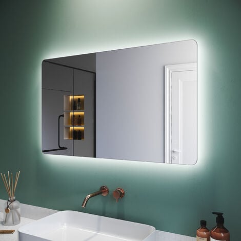 BUJOG Specchio da bagno con luce a LED Specchio da toeletta a semicerchio  Specchio senza cornice fissato al muro Specchi retroilluminati