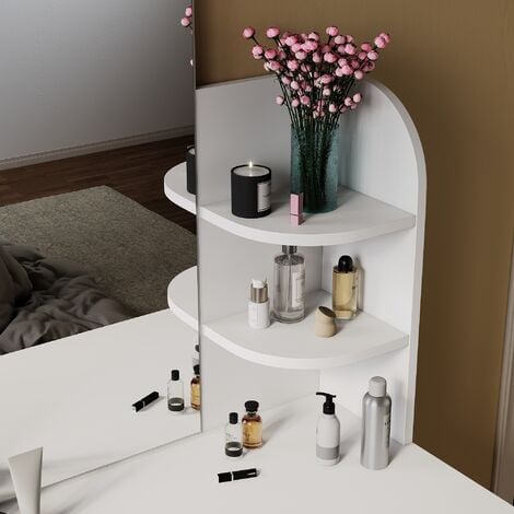 SIRHONA Toeletta con Specchio Tavolo da Trucco con 1 Cassetto e 2 Ripiani Portaoggetti Postazione Trucco Moderno 70 x 40 x 140cm Mobile da Trucco - Bianca
