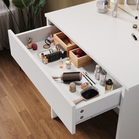 SIRHONA Toeletta con Specchio Tavolo da Trucco con 1 Cassetto e 2 Ripiani Portaoggetti Postazione Trucco Moderno 70 x 40 x 140cm Mobile da Trucco - Bianca