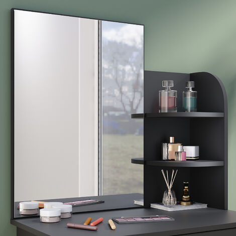 SIRHONA Toeletta con Specchio 70 x 40 x 140cm Tavolo da Trucco con 1 Cassetto e 2 Ripiani Portaoggetti Postazione Trucco Moderno Mobile da Trucco - Nero