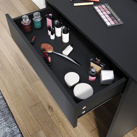 SIRHONA Toeletta con Specchio 70 x 40 x 140cm Tavolo da Trucco con 1 Cassetto e 2 Ripiani Portaoggetti Postazione Trucco Moderno Mobile da Trucco - Nero