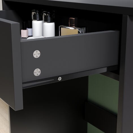SIRHONA Toeletta con Specchio 70 x 40 x 140cm Tavolo da Trucco con 1 Cassetto e 2 Ripiani Portaoggetti Postazione Trucco Moderno Mobile da Trucco - Nero