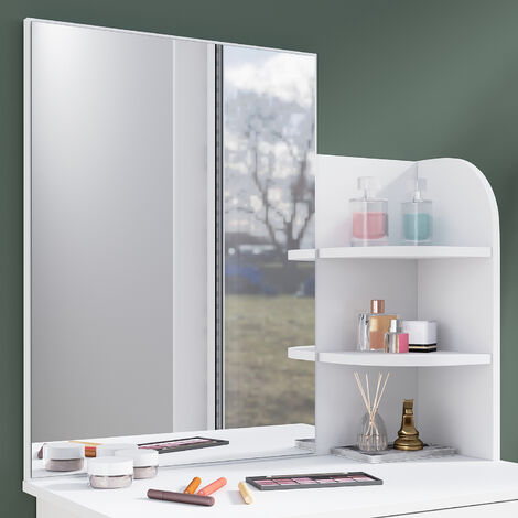 SIRHONA Toeletta con Specchio 70 x 40 x 140cm Tavolo da Trucco con 1 Cassetto e 2 Ripiani Portaoggetti Postazione Trucco Moderno Mobile da Trucco - Bianca